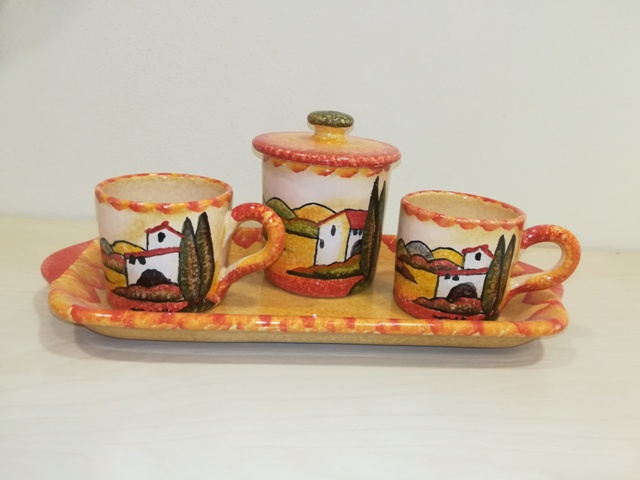 Set Colazione 4 Pcs -( Breakfast set)  Paesaggio Toscano - Ceramiche  Tombelli