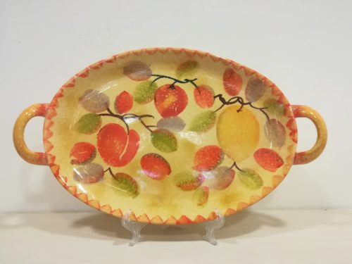 Vassoio ovale con manici cm 42x25 decoro " Limoni e frutta" Oval Tray with handles decoration "Lemons and fruits"